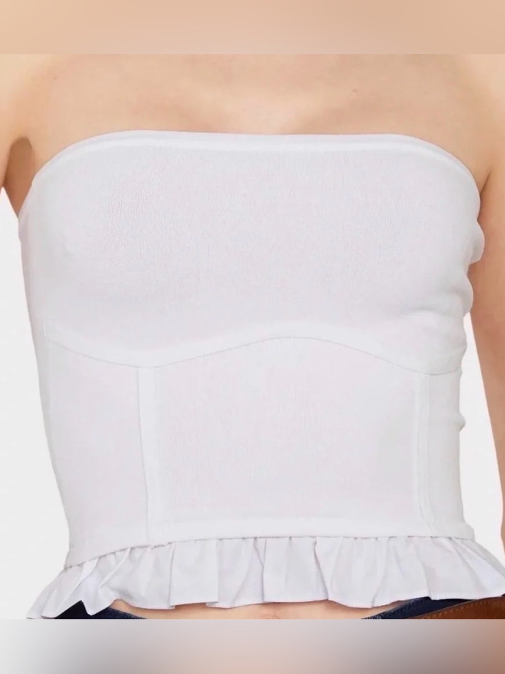 Strapless White Ruffle Hem Bustier Tank altard state size medium
